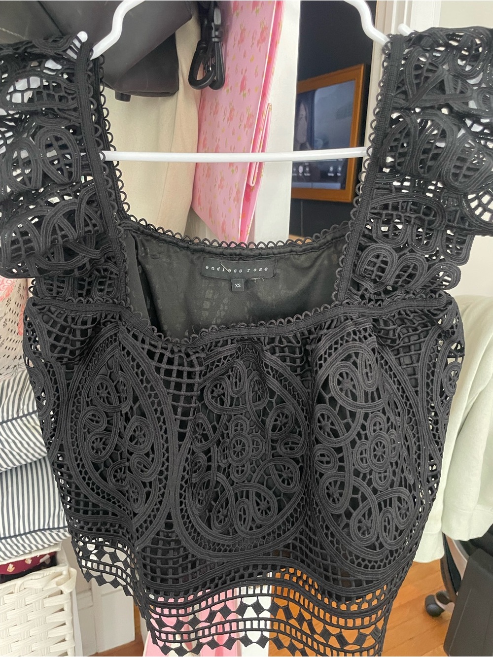 Endless Rose Black Crochet Lace Square-Neck Crop Top